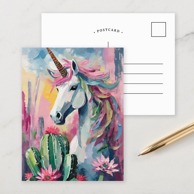 Whimsical Abstract Unicorn and Succulents Postcard (Creator Uploaded)