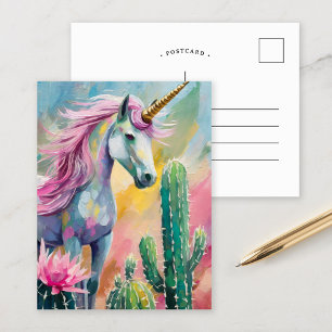 Whimsical Abstract Unicorn and Succulents Postcard
