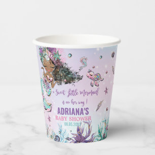 Whimsical African Brown Skin Mermaid Baby Shower Paper Cups