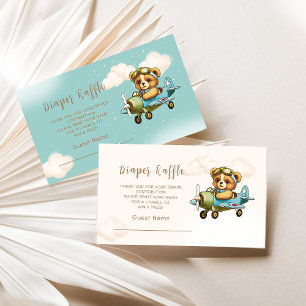 Whimsical Airplane Cute Teddy Bear Diaper Raffle E Enclosure Card