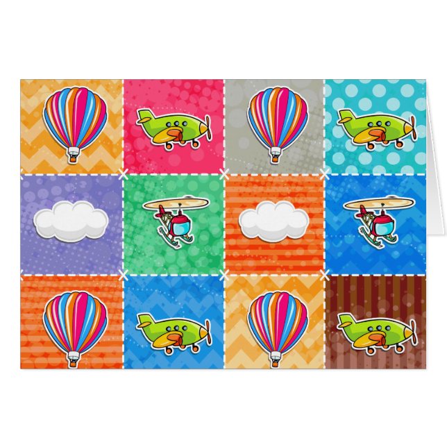 Whimsical Airplane, Helicopter, & Hot Air Balloon (Front Horizontal)