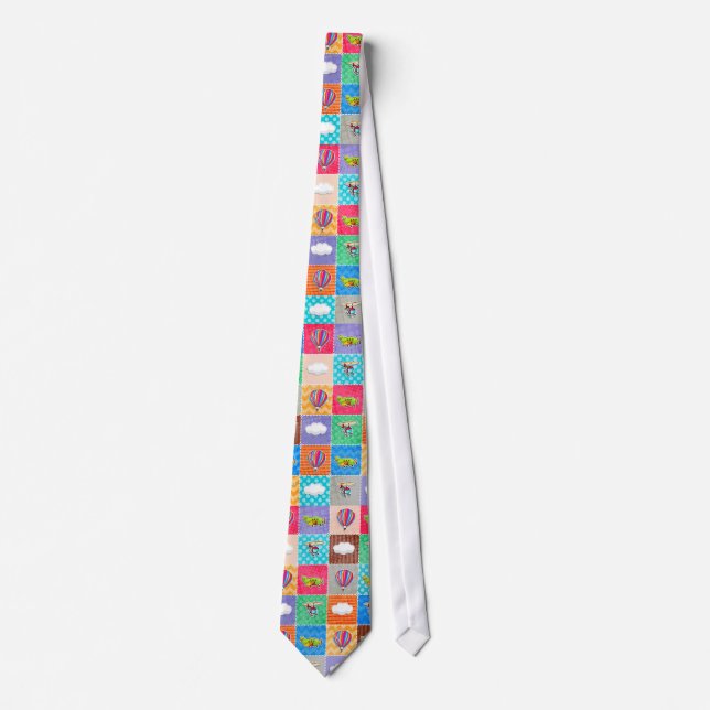 Whimsical Airplane, Helicopter, & Hot Air Balloon Tie (Front)