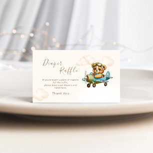 Whimsical Airplane Pilot Teddy Bear Diaper Raffle Enclosure Card