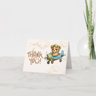 Whimsical Airplane Teddy Bear Baby shower Thank You Card