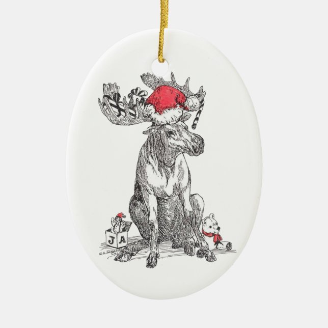 Whimsical Alaska Wildlife Christmas Oval Ornament (Front)