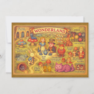 Whimsical Alice Adventures in Wonderland Map Invitation