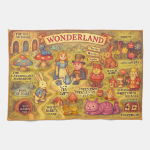 Whimsical Alice Adventures in Wonderland Map Kitchen Towel
