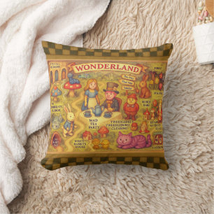 Whimsical Alice Adventures in Wonderland Map Throw Pillow