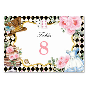 Whimsical Alice in Wonderland Mad Tea Party Table Number