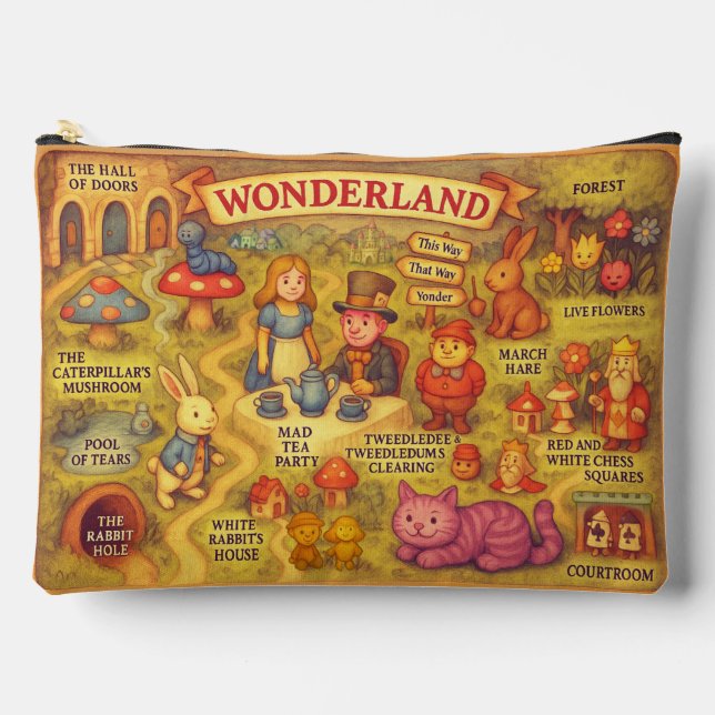 Whimsical Alice in Wonderland Map Accessory Pouch (Front)