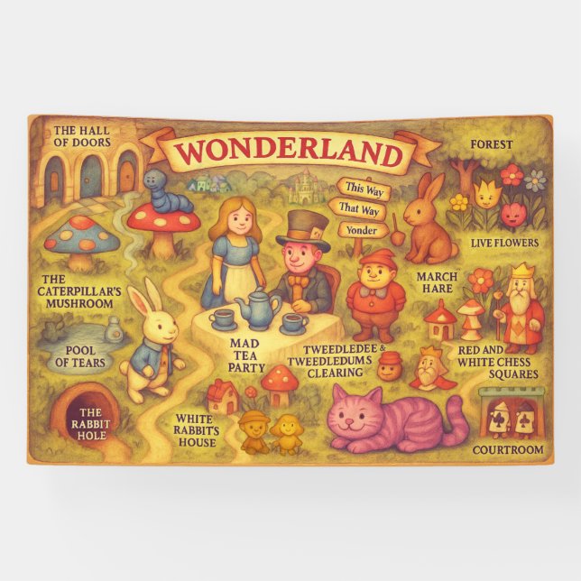 Whimsical Alice in Wonderland Map Banner (Horizontal)
