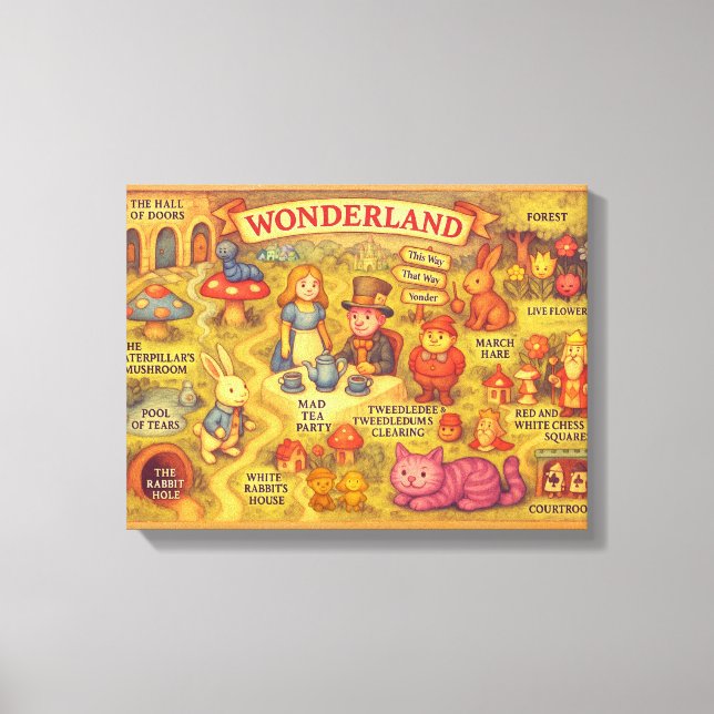 Whimsical Alice in Wonderland Map Canvas Print (Front)