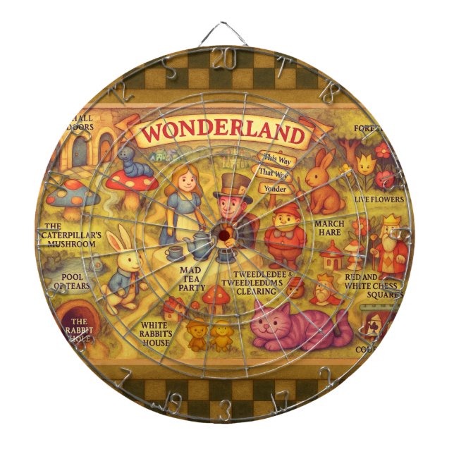 Whimsical Alice in Wonderland Map Dartboard (Front)