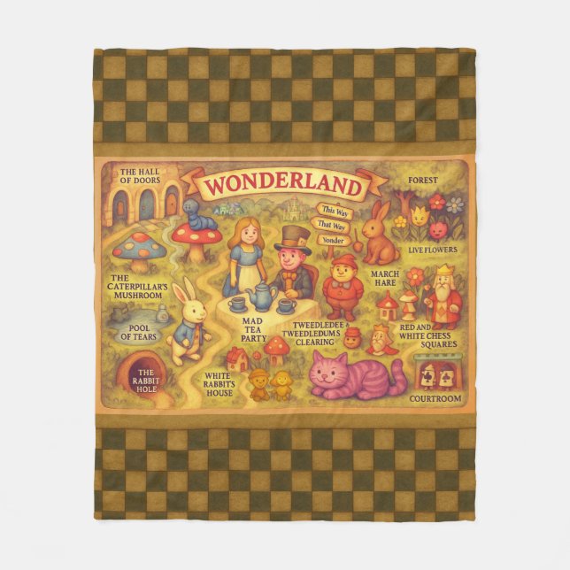 Whimsical Alice in Wonderland Map Fleece Blanket (Front)
