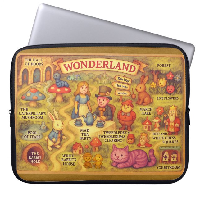 Whimsical Alice in Wonderland Map Laptop Sleeve (Front)