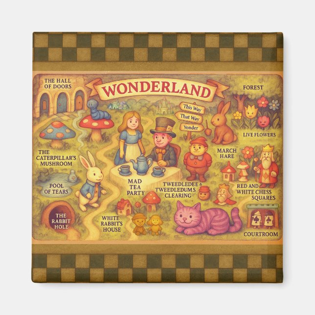 Whimsical Alice in Wonderland Map Magnet (Front)