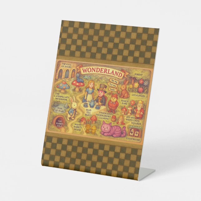 Whimsical Alice in Wonderland Map Pedestal Sign (Front)