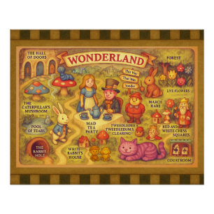 Whimsical Alice in Wonderland Map Poster