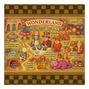 Whimsical Alice in Wonderland Map Poster