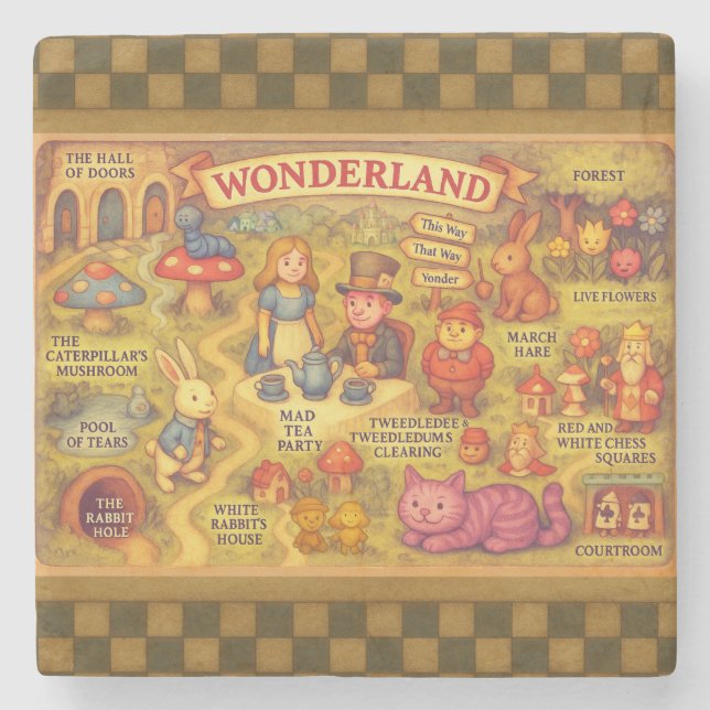 Whimsical Alice in Wonderland Map Stone Coaster (Front)