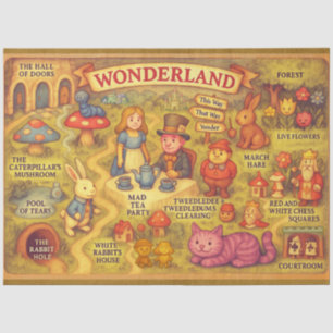 Whimsical Alice in Wonderland Map Tissue Paper