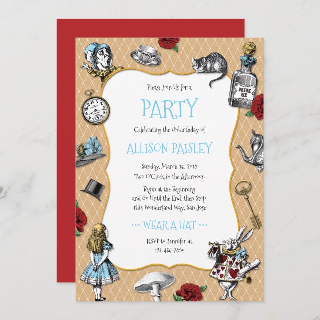 Whimsical Alice in Wonderland Party Invitation (Front/Back)