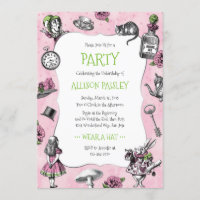 Whimsical Alice in Wonderland Pink and Green