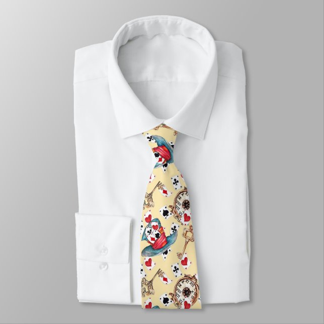 Whimsical Alice & Mad Hatter Men's Tie (Tied)