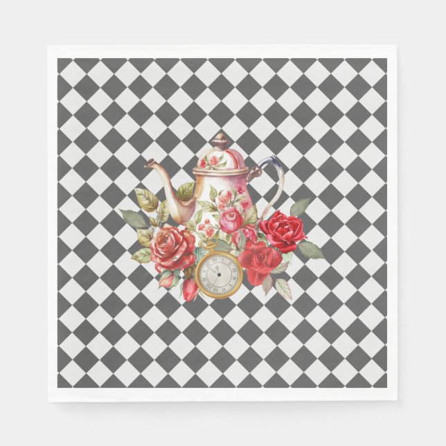 Whimsical Alice Mad Hatter Wonderland Birthday Napkin (Front)