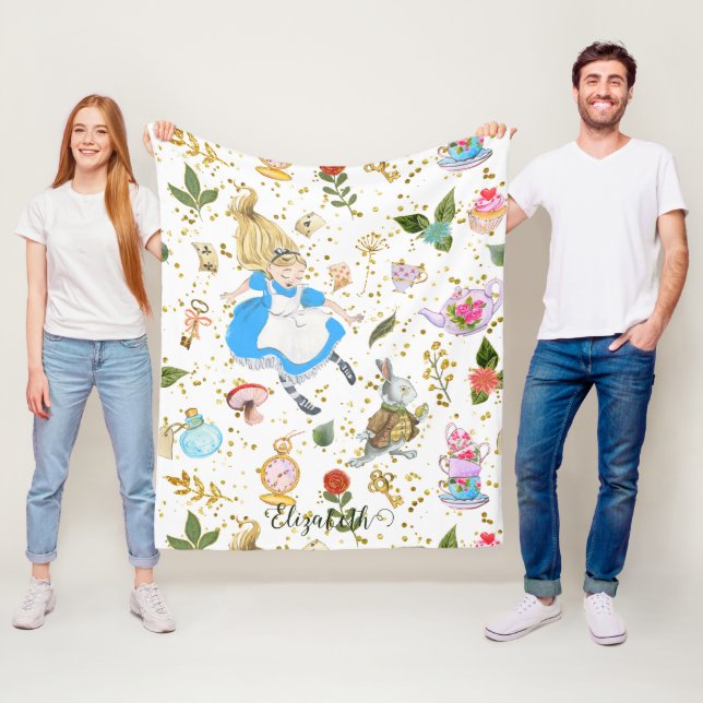 Whimsical Alice's Adventures in Wonderland Glitter Fleece Blanket (In Situ)