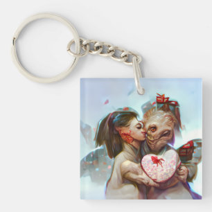 Whimsical Alien Romance Keychain