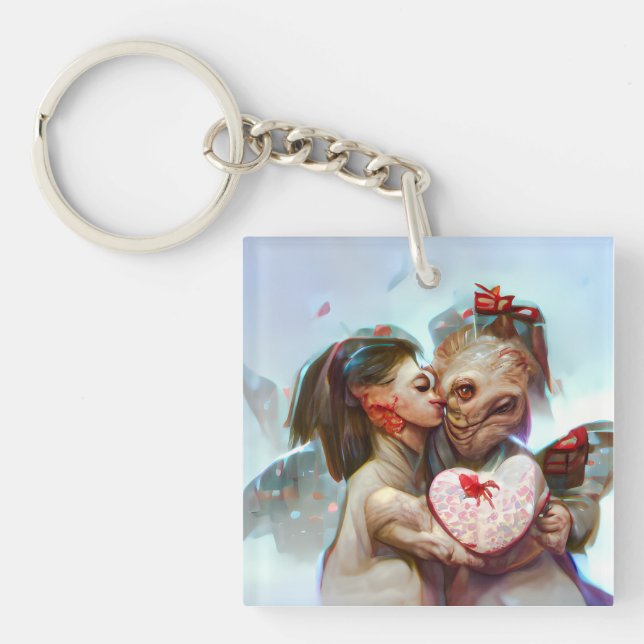 Whimsical Alien Romance Keychain (Front)