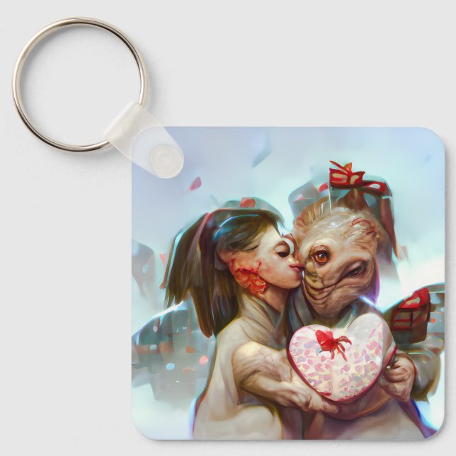 Whimsical Alien Romance Keychain (Front)