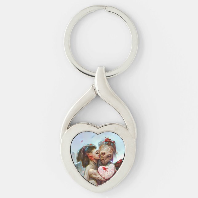 Whimsical Alien Romance Keychain (Front)