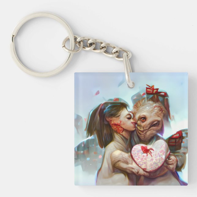 Whimsical Alien Romance Keychain (Front)