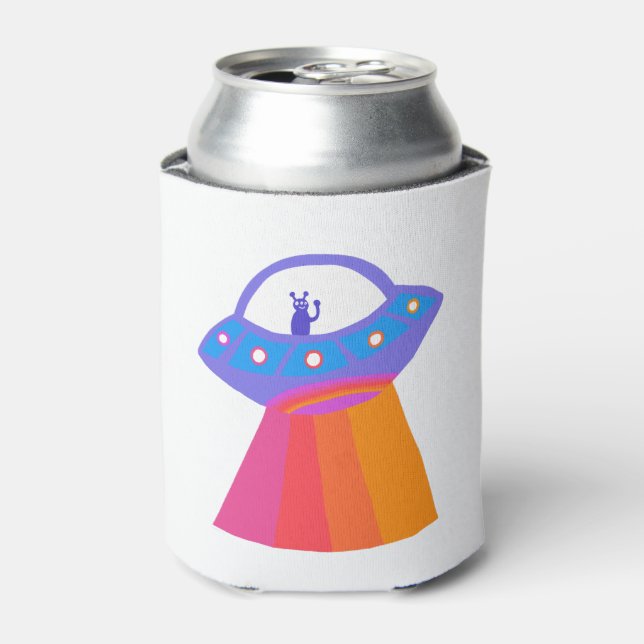 Whimsical Alien UFO Rainbow CUSTOMIZE IT Can Cooler (Can Front)