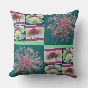 Whimsical Allium Flower Buds Collage Throw Pillow