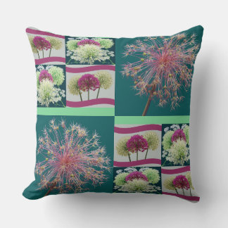 Whimsical Allium Flower Buds Collage Throw Pillow