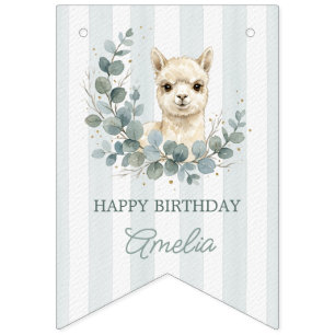 Whimsical Alpaca Birthday Gold Eucalyptus Bunting Flags