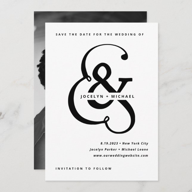 Whimsical Ampersand | Black and White Photo Back Save The Date (Front/Back)