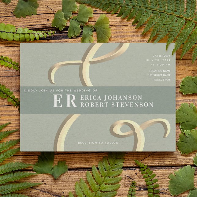 Whimsical Ampersand Sage Green Wedding Invitation (Creator Uploaded)