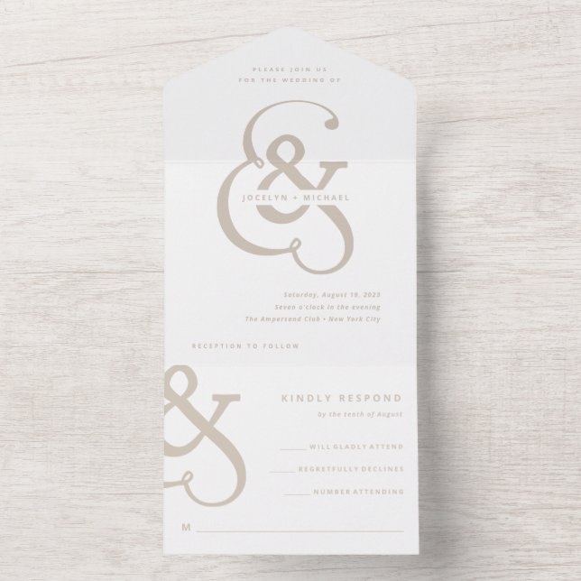 Whimsical Ampersand | White and Beige Wedding All In One Invitation (Inside)