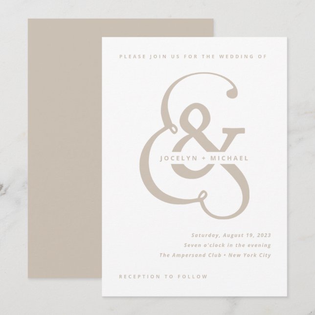 Whimsical Ampersand | White and Beige Wedding Invitation (Front/Back)
