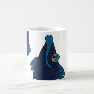 Whimsical and Adorable Fish Artwork in Rich Blues Coffee Mug