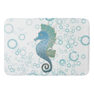 Whimsical and Adorable Seahorse Artwork Bath Mat