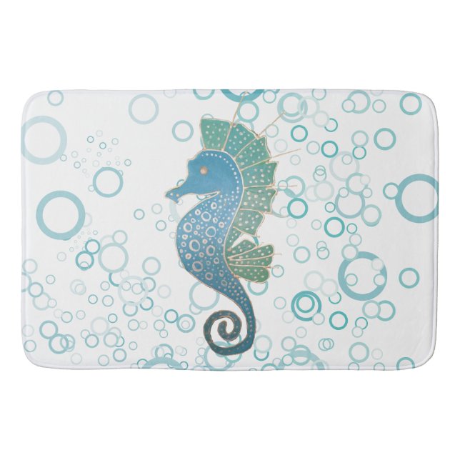 Whimsical and Adorable Seahorse Artwork Bath Mat (Front)