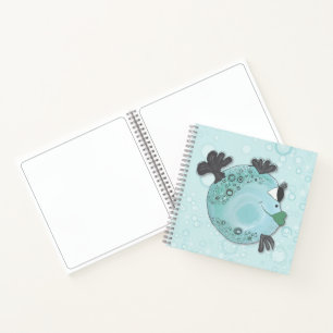 Whimsical and Cheerful Fish Art in Teal Hues Notebook