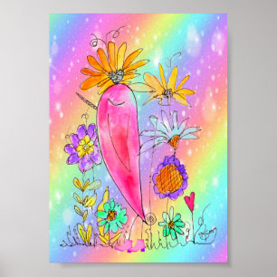 Whimsical and Colourful Birdie wearing Boots Poster