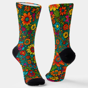 Whimsical and Colourful Flower Floral Pattern Sock