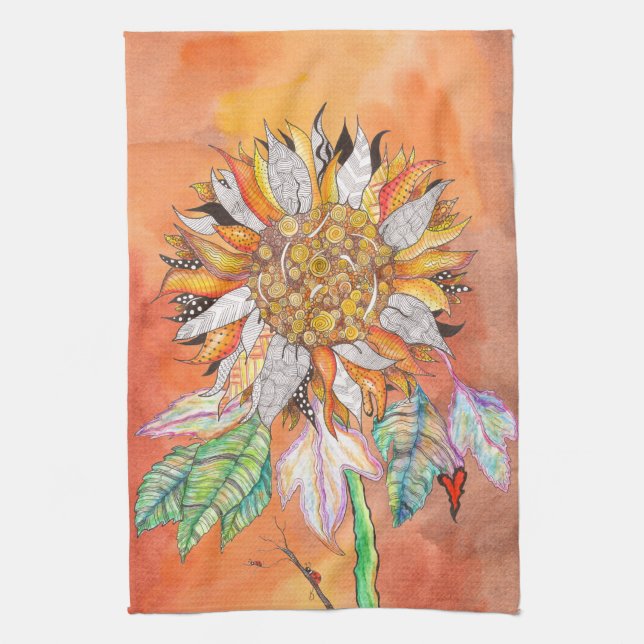 Whimsical and Colourful Sunflower Kitchen Towel (Vertical)